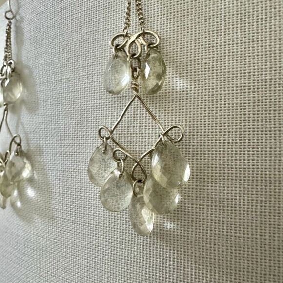 Silvertone clear beaded chandelier earrings - Picture 4 of 7